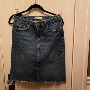 Zara Denim Skirt with fringe hem